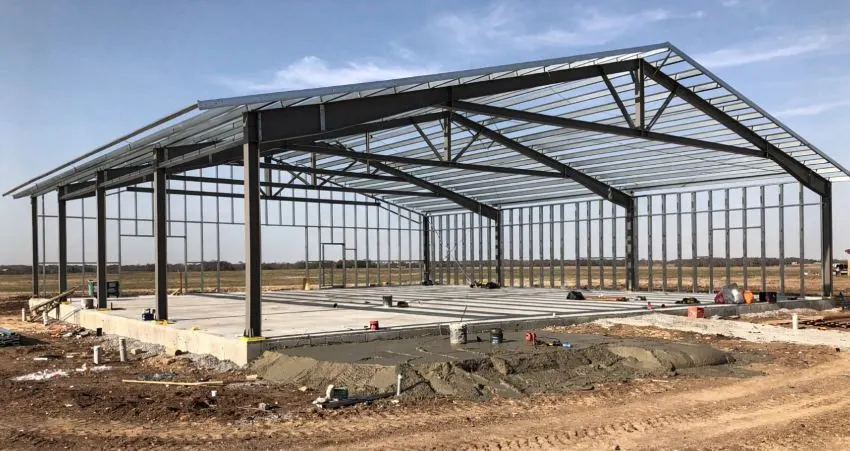 Barndominium under construction with steel frame — construction loan financing phase