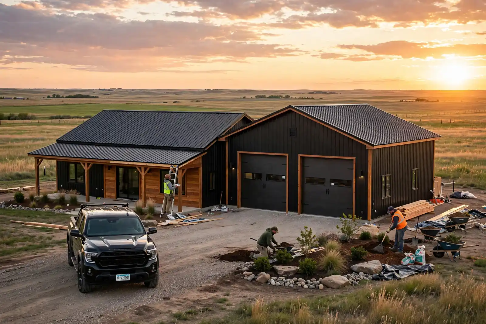 Finished premium North Dakota barndominium with attached shop combining living space and workshop under one roof