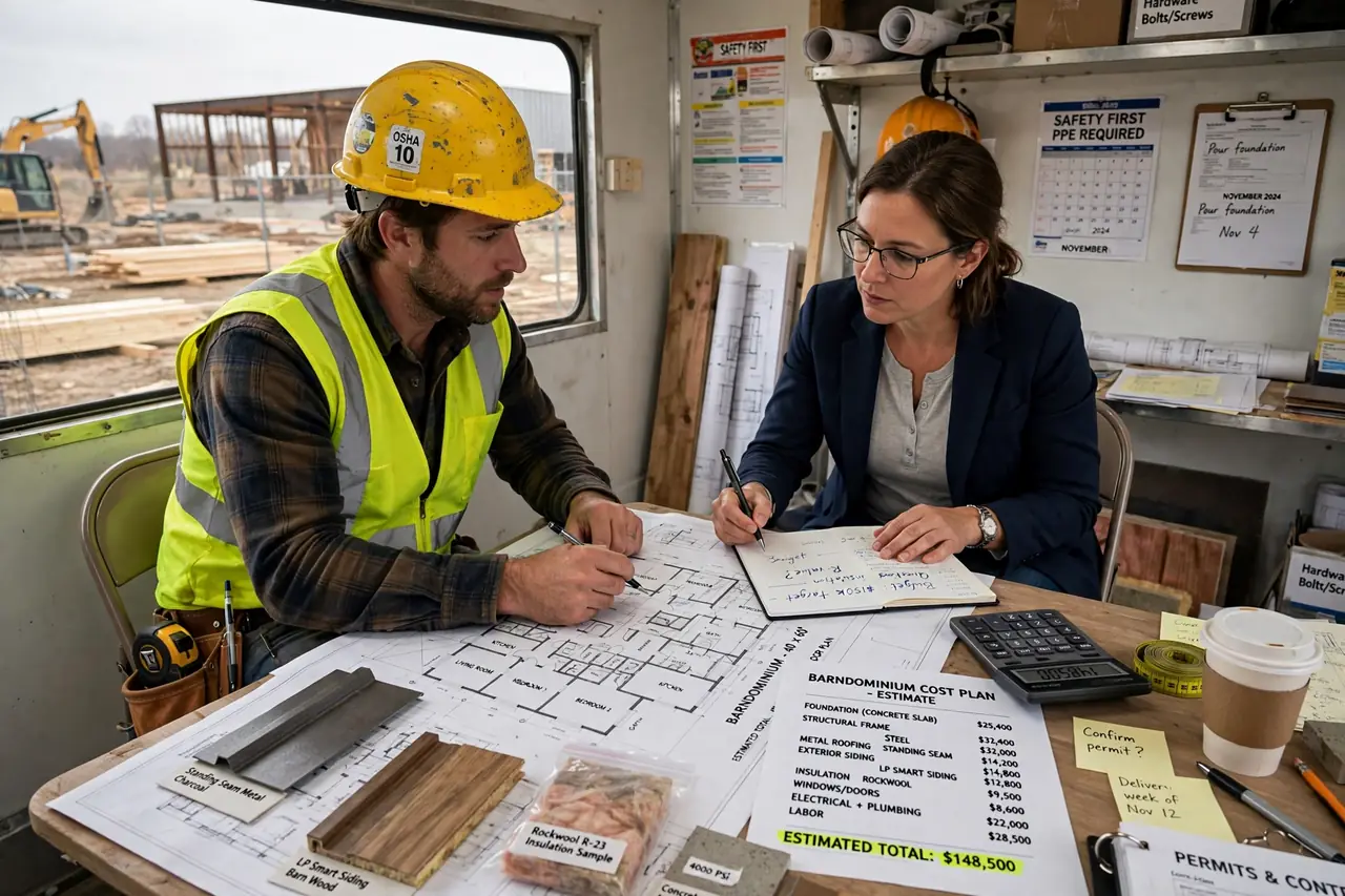 Barndominium blueprints and cost estimate worksheet for a West Virginia build