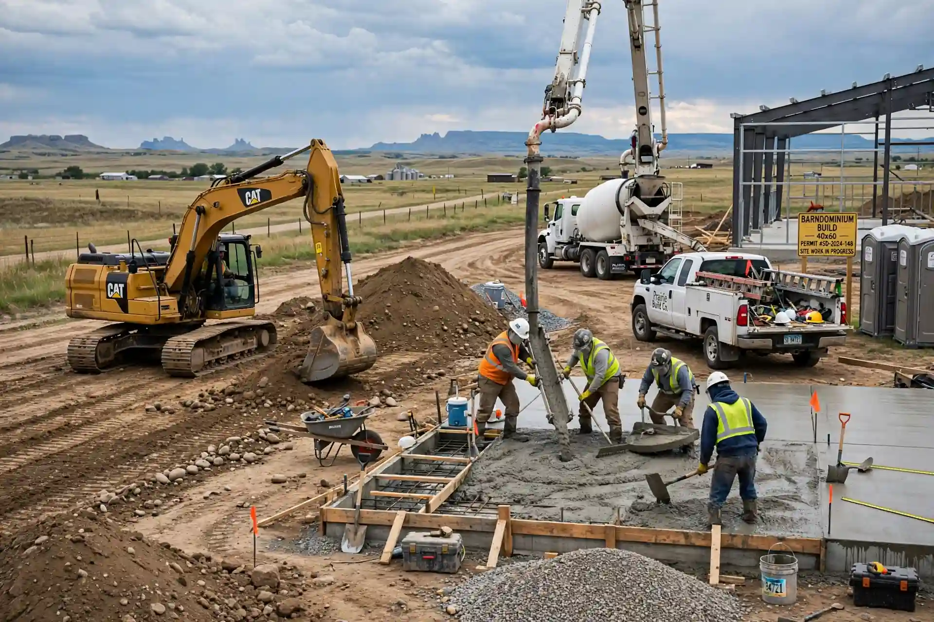 Concrete foundation pour and site work for a South Dakota barndominium