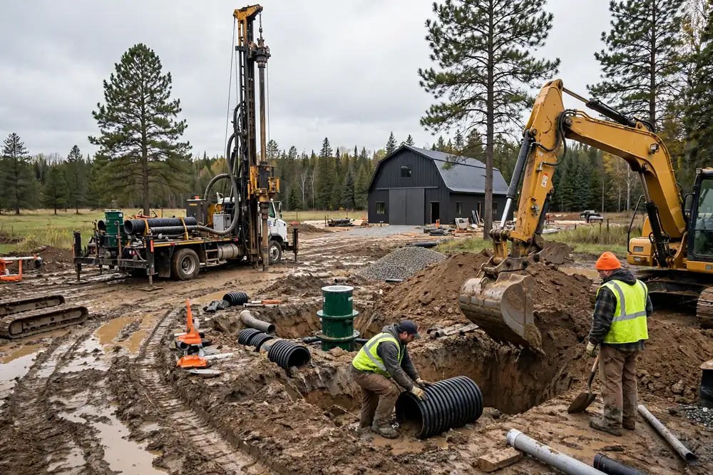 Well drilling and septic installation on a rural Minnesota barndominium property