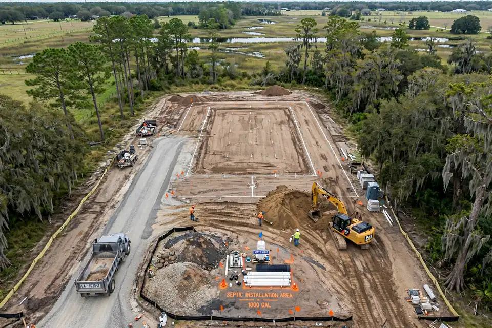 Rural Louisiana land clearing and septic site preparation for a barndominium build