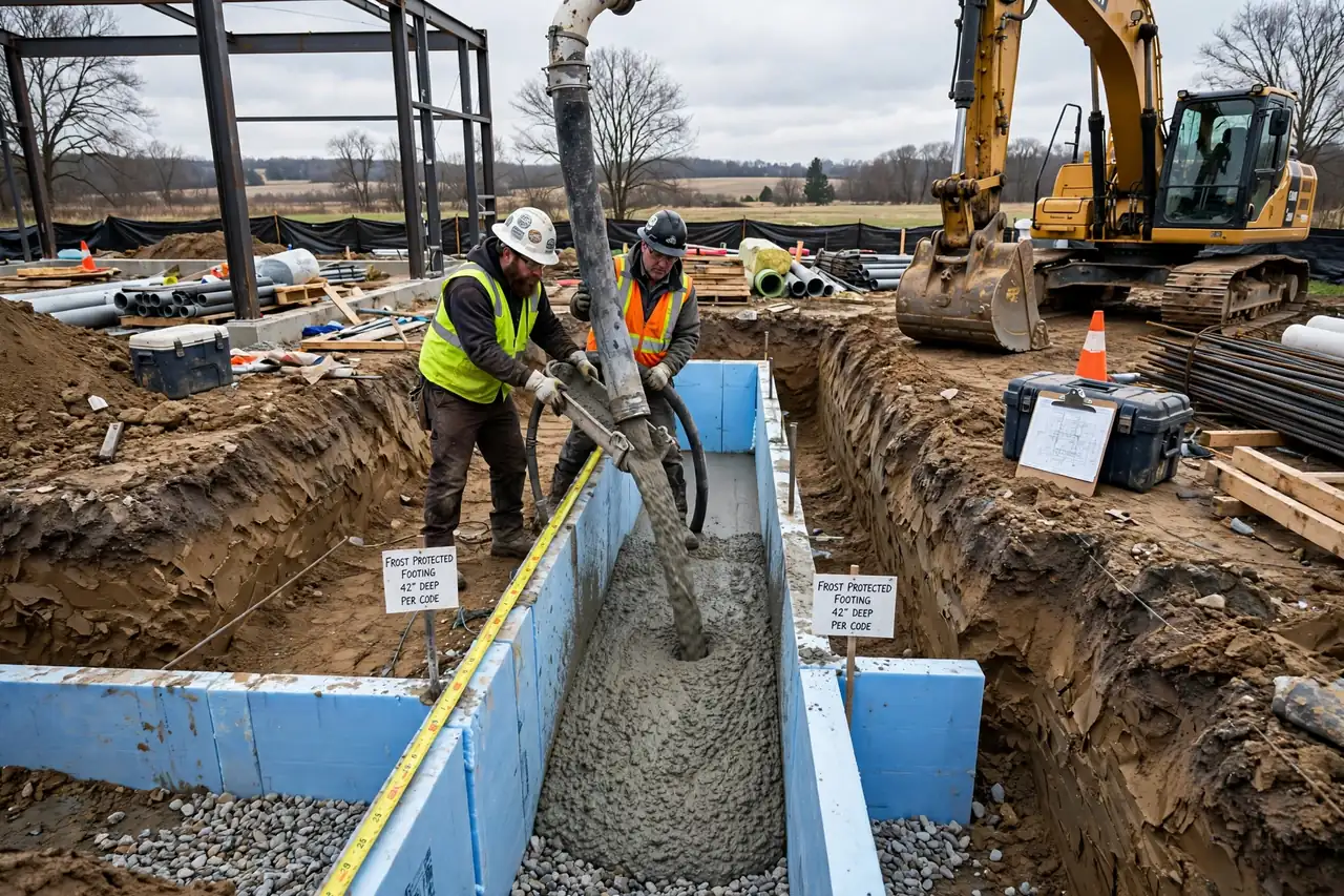 Michigan barndominium foundation footing dug to the required frost depth