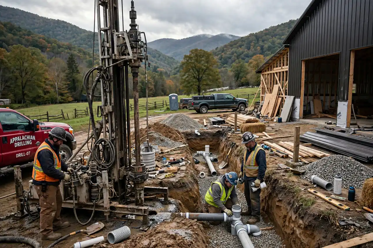 Well and septic installation site work for a West Virginia barndominium