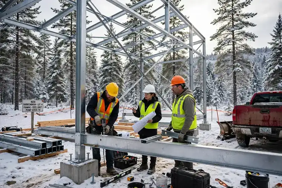 Maine barndominium roof designed for heavy snow load in winter