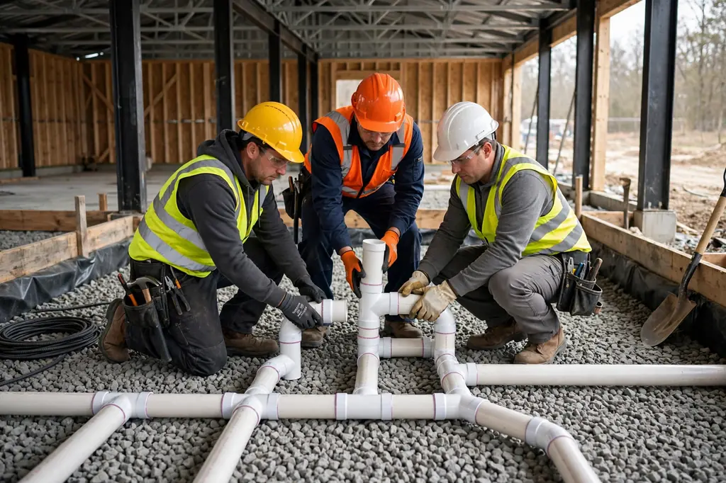 Nebraska barndominium radon-resistant construction with sub-slab vent pipe