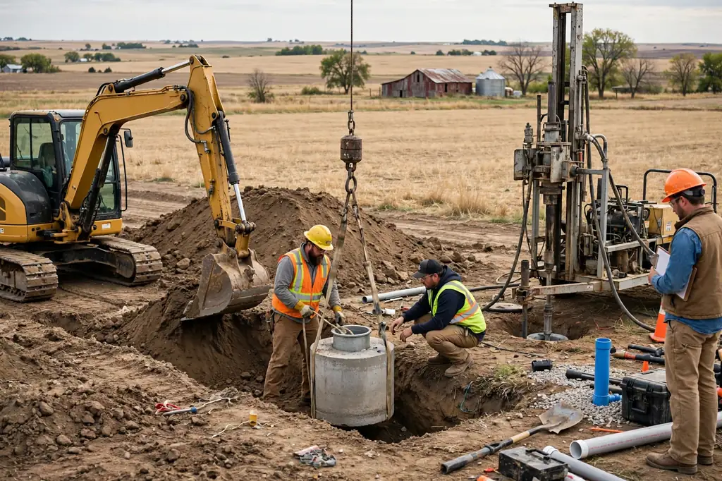 Nebraska barndominium septic and well installation on a rural lot