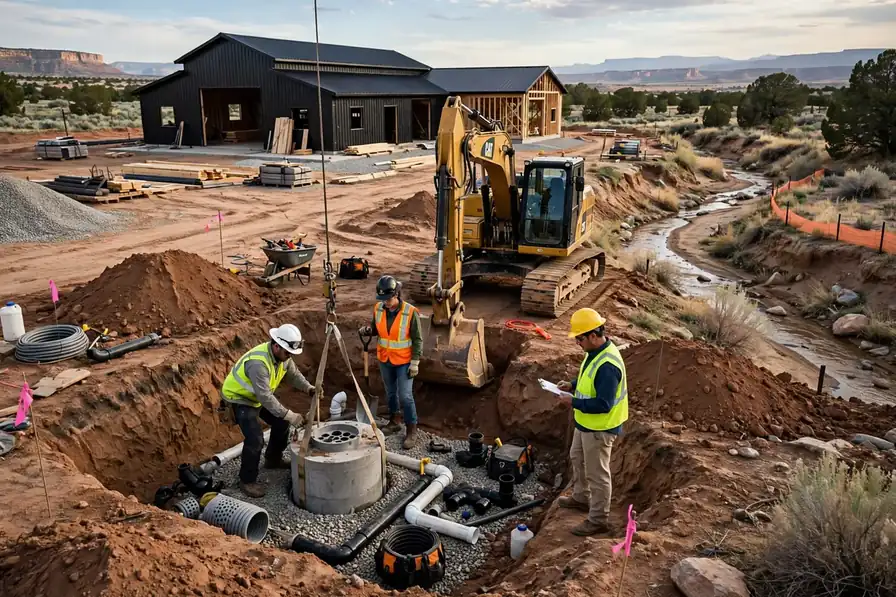 Septic system installation and site grading on rural land