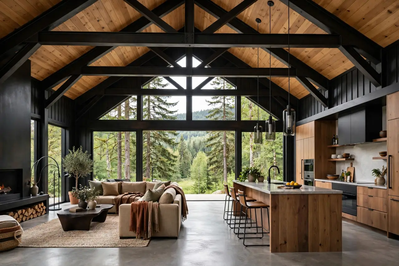 Interior design of a finished Washington barndominium living space