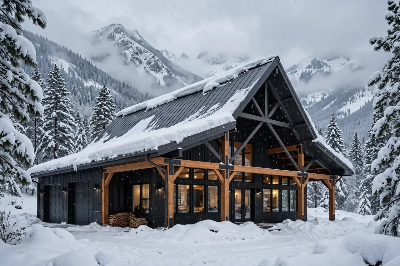Washington mountain barndominium designed for heavy winter snow load
