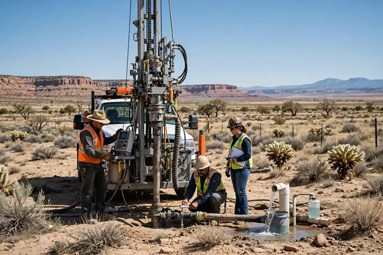 Drilling rig installing a rural domestic water well